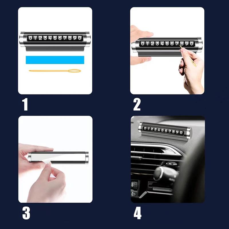 Aluminum Alloy Car Temporary Parking Card Universal Metal Rotate Phone Number Plate Stop Car Styling Auto Interior Accessories