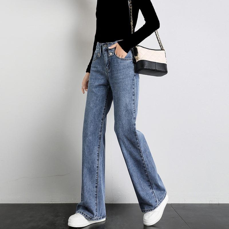 High-waisted Elastic Straight-leg Jeans Woman