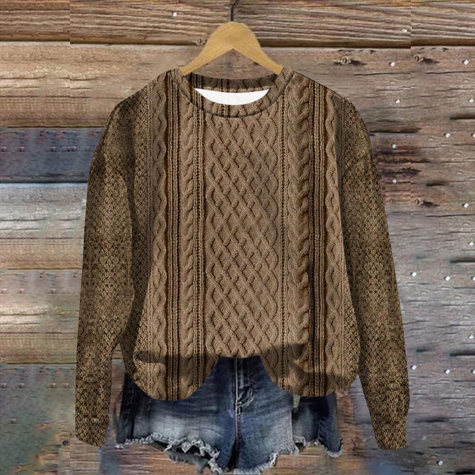 

Женская мода ChristmasPrinted с длинным рукавом свободный круглый вырез толстовка Топ XL