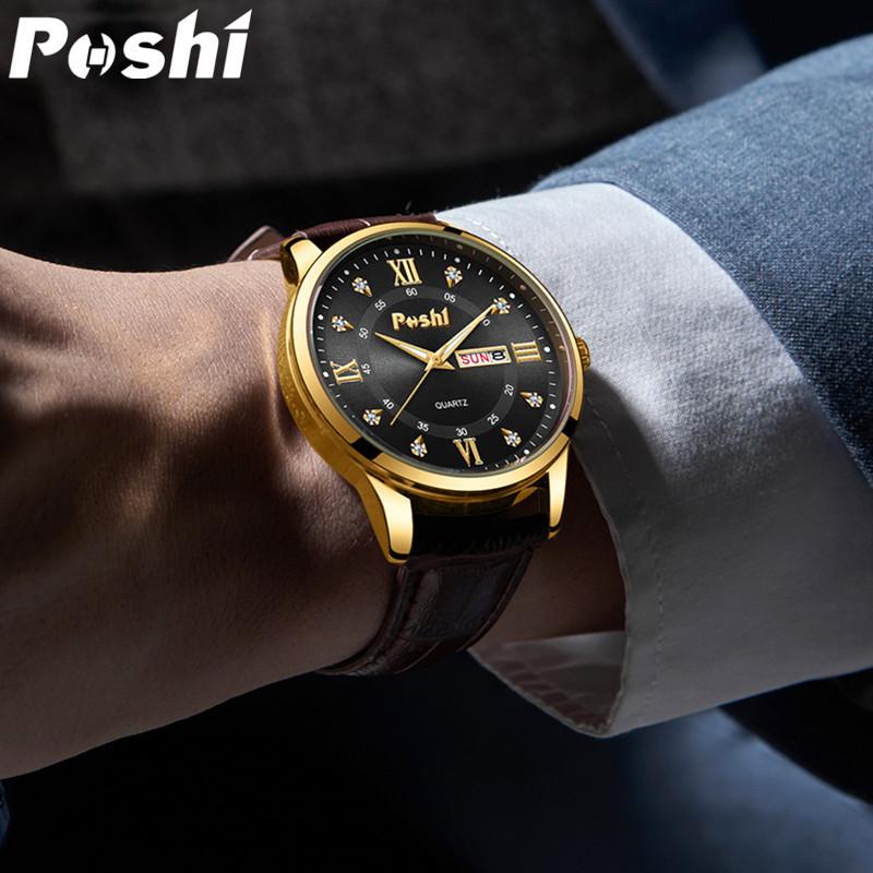 POSHI Men's Business Quartz Watch Fashion Glow-in-the-dark Waterproof Double Calendar Watch for Women
