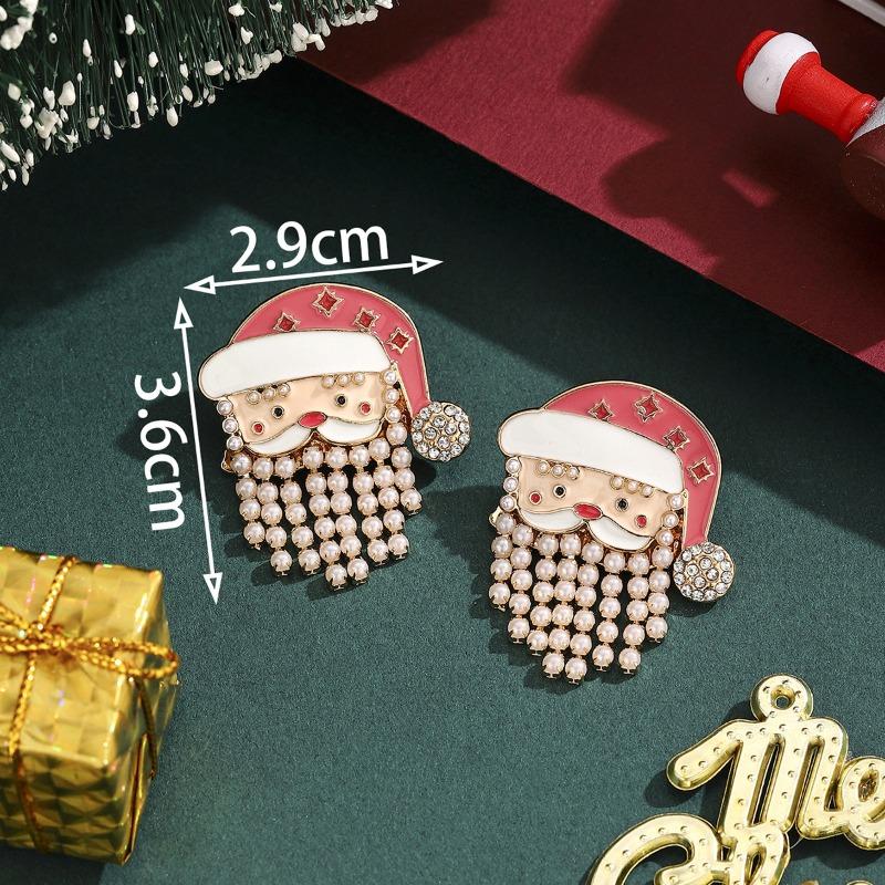

New Christmas stud earrings, female creative drip oil pearl Santa alloy earrings
