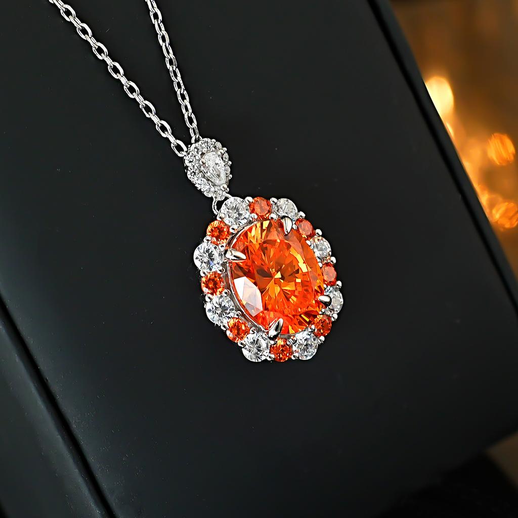 New Pigeon Egg Orange Zircon Fanta Color Full Set Temperament Pendant White Banquet 2026