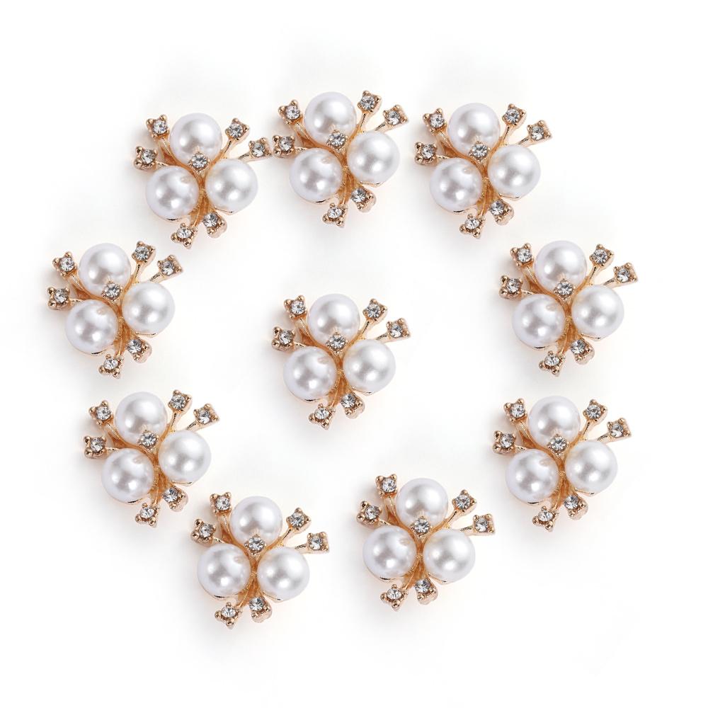 10PCS Pearl Flower Rhinestone Buttons For Hair Pins Clothing Decoration Vintage Buttons DIY Crafts Apparel Sewing Accessories