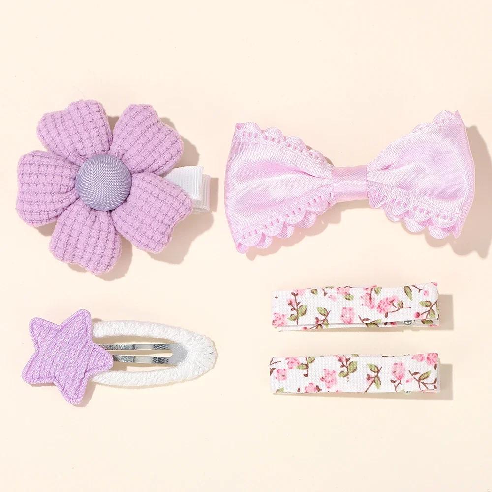 LOVEKIKI 5Pcs Girls Hairclips Fresh Cloth BB Hair Bangs Barrette Flower Lace Bows Hairgripes Dopamine Colored Hair Accessories