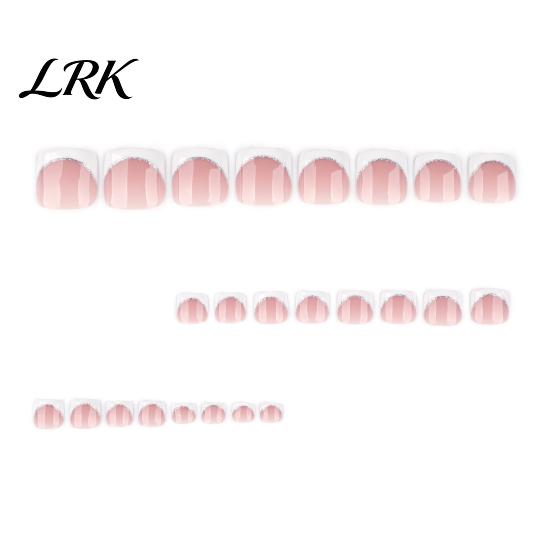 Women Toenails 24Pcs French Tip Nude Press on Toenails, Short Square Glitter Stick-on Fake Nails Nails, Glue False Toe for Date Parties Set 24PCS