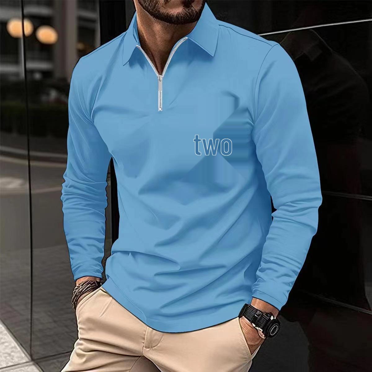 

2026 Men s Long-Sleeve Polo Shirt with Zipper Pocket - European & American Spring/Autumn Sportswear XXXL небо синє кольору
