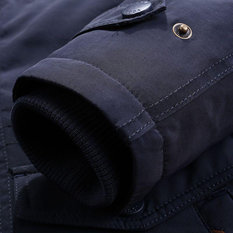 Winter Cotton Clothes Men's Medium and Long Thermal Cotton-padded Clothes with Fleece and Thickened Jackets, Loose Middle-aged and Young People