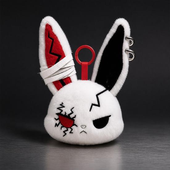 Plush Doll with Metal Hanging Loop, Dark Style Rabbit Pendant Plush Toy, Funny Expression Plush Doll, Stress Relief Collectible Toy