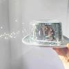 Vacation Panama Hat Shining Mirrored Reflective Gleaming Top Hat for Club Carnivals Music Festival Cool Disco Party