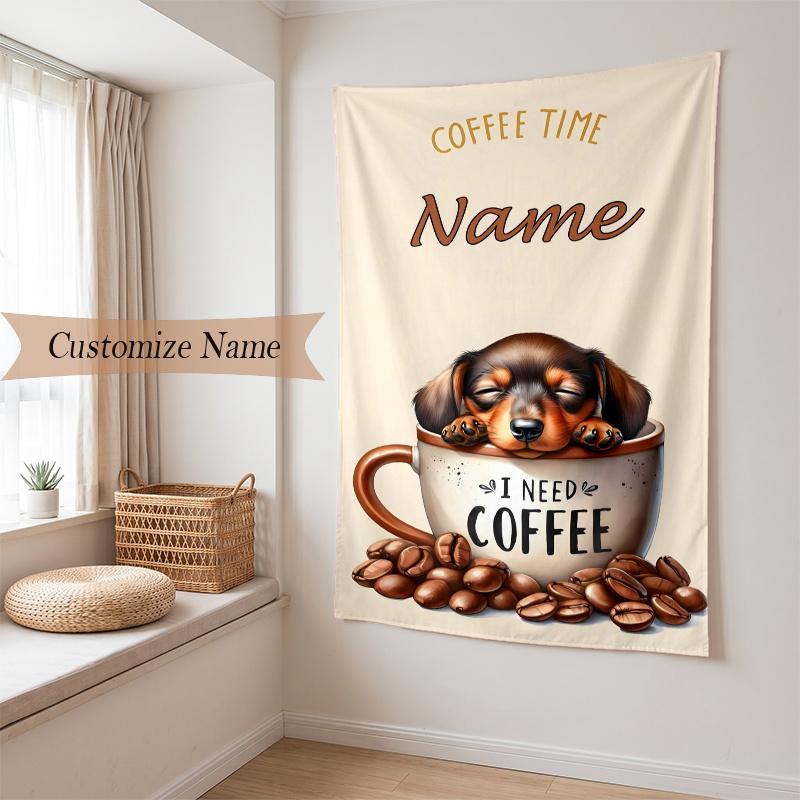Cute PUPPY (32) Custom Name Tapestry Wall Hanging Soft Backdrop Tapestry for Bedroom Living Room Dorm Home Decor Gift