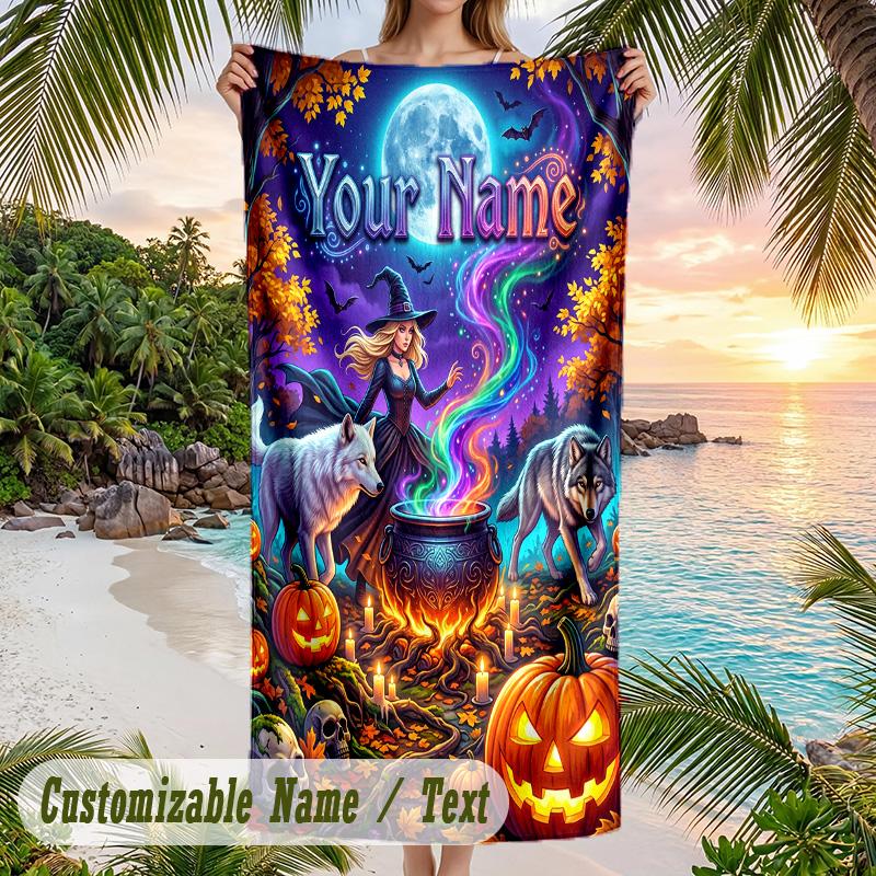 Witchcraft Theme Beach Towel Personalized Custom Name & Text Soft Quick Dry Beach Towel for Swimming Travel