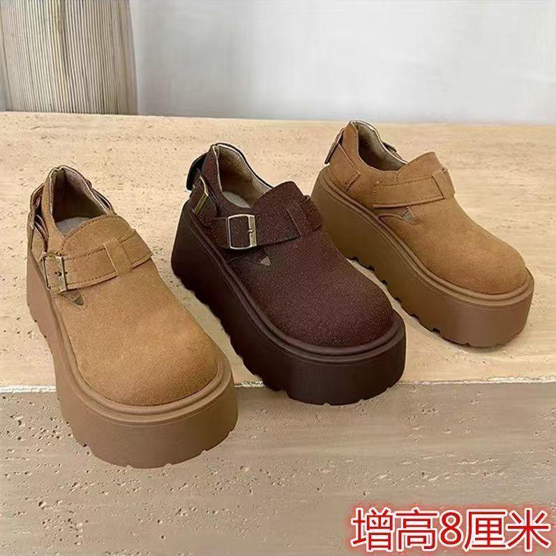Small man increases height and ugly cute shoes 2025 autumn and winter new popular big head all-inclusive thick sole one pedal loafer single shoes