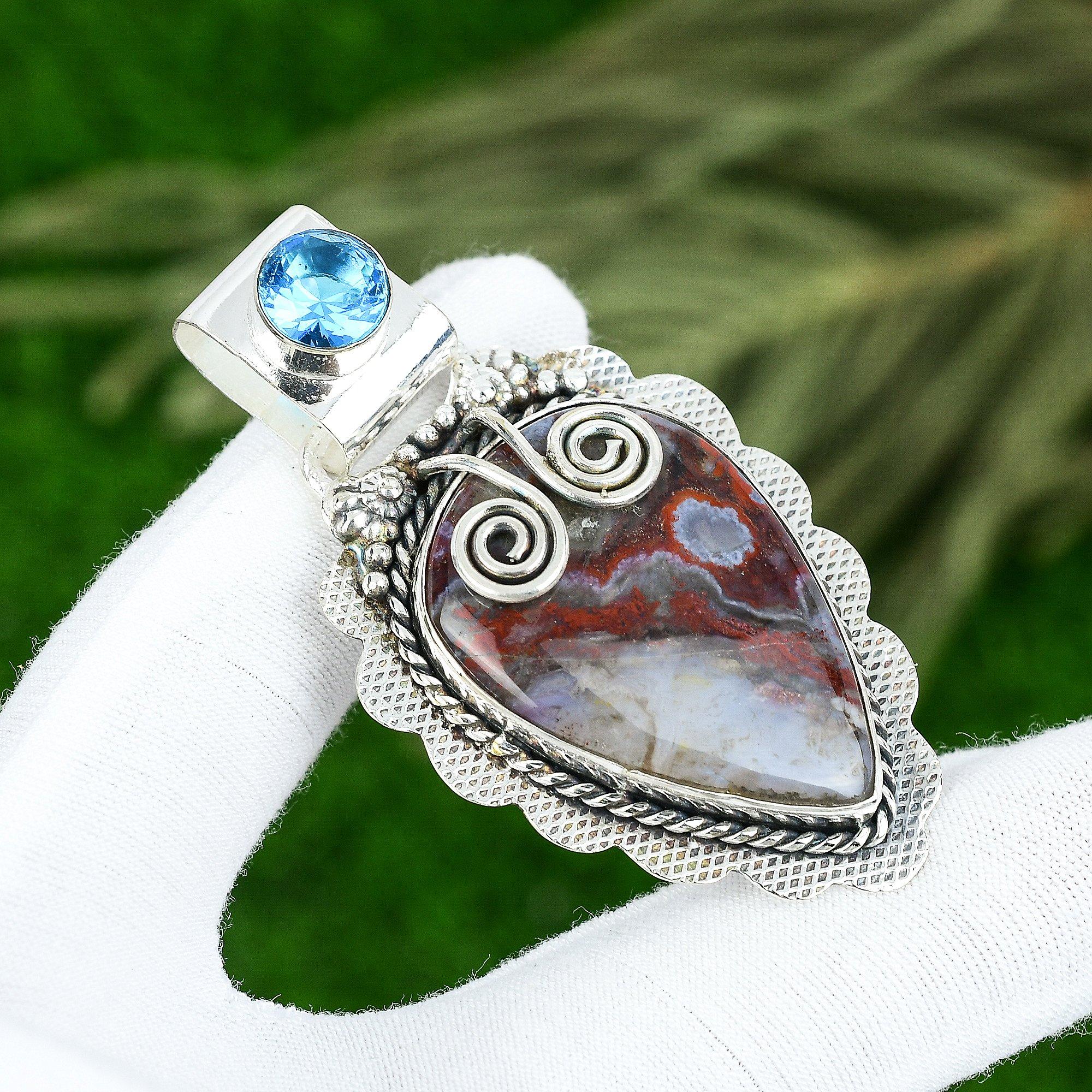 

Natural Crazy Lace Agate Gemstone Jewelry 925 Sterling Silver Pendant For Women