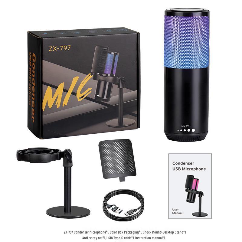 RGB USB Desktop Boom Arm Microphone for Gaming, Streaming & Recording with Mute & Monitoring Features
