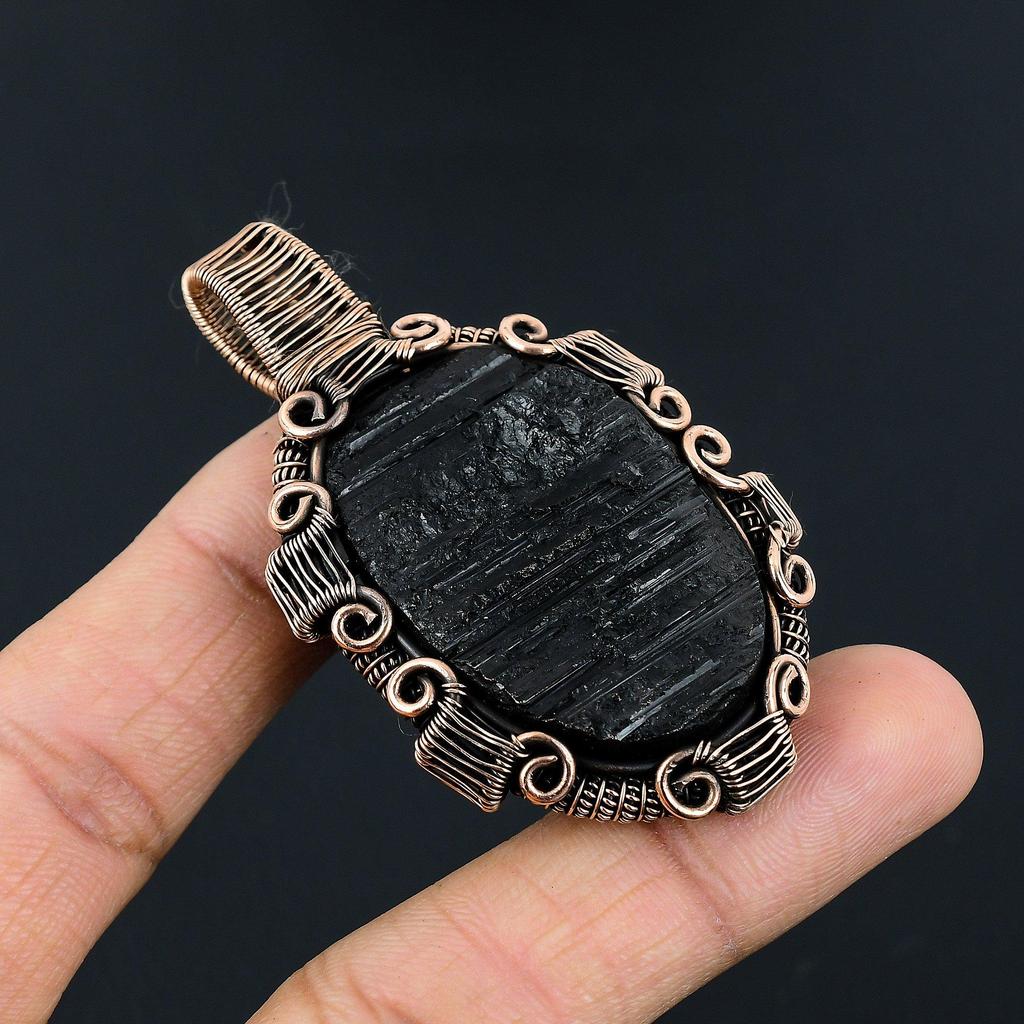 Black Tourmaline Pendant Gemstone Jewelry, 999 Copper Wire Wrapped Pendant, Handmade Amazing Pendant Jewelry