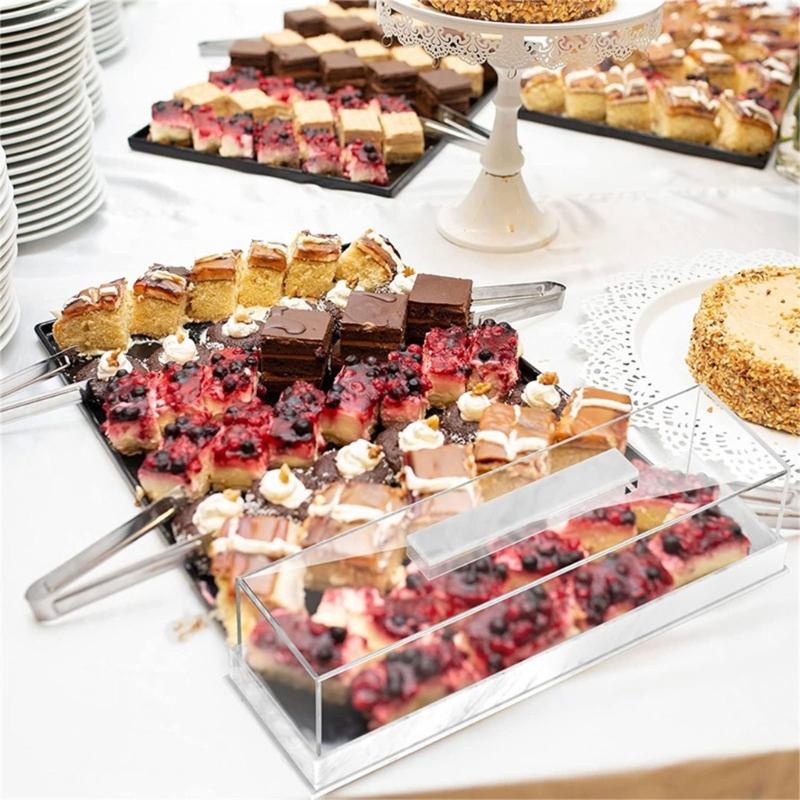 Rectangular Cake Display Box with Clear Lid Acrylic Cake Box Cake Container Cake Storage Tray for Home and Commercial