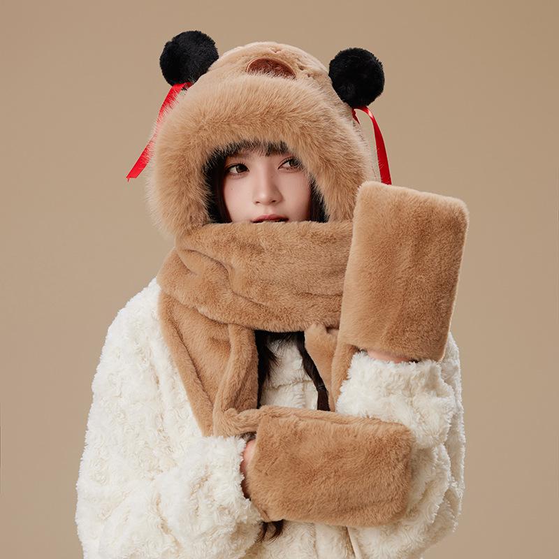 

Комплект Шапка, Шарф и Перчатки Капибара Нежа - Флисовая подкладка, Теплое трио с капюшоном