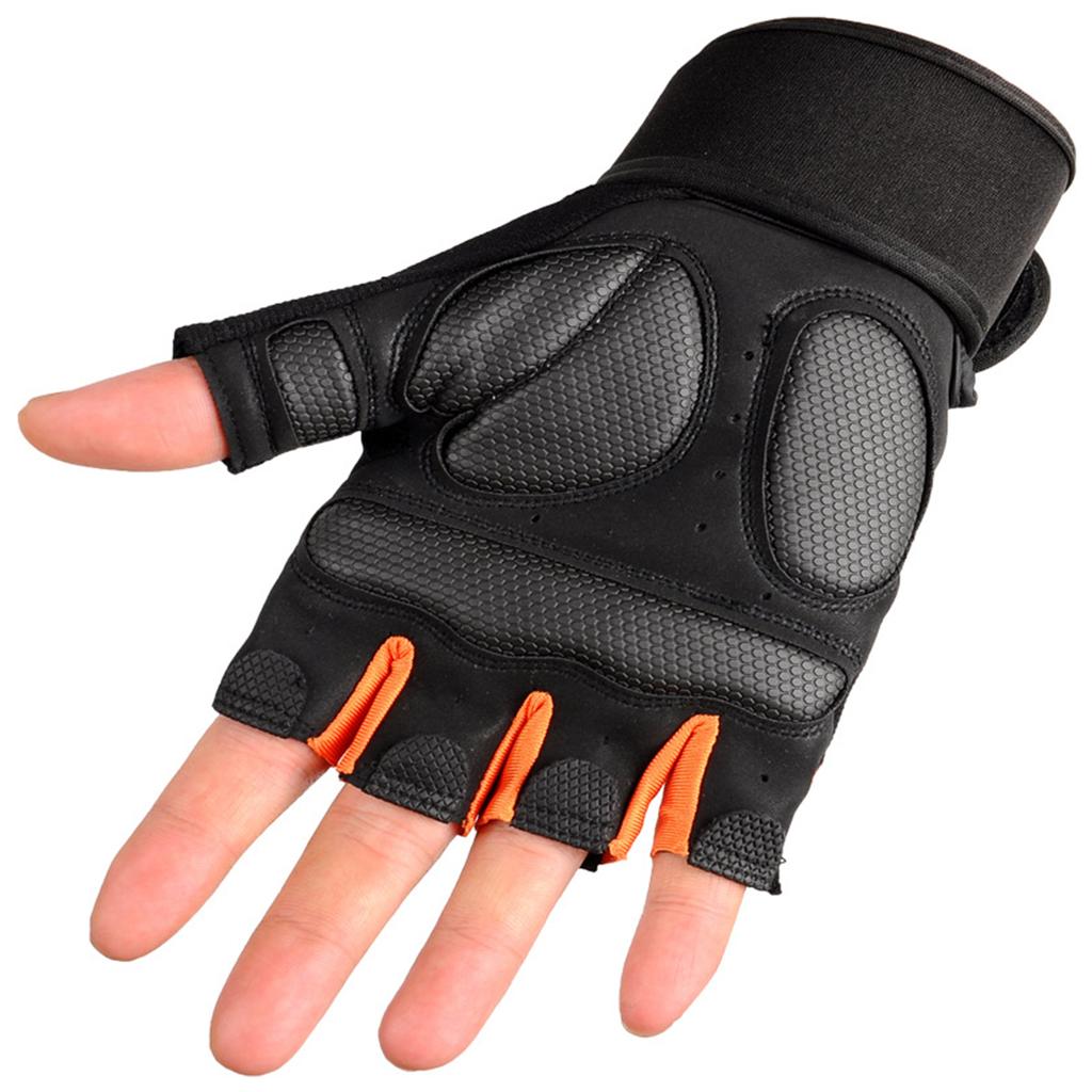 One Pair Sports Gym Gloves Non Slip Black Orange Half Finger Gloves for Workout Exercise XL