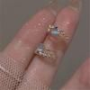 Delicate and Small Blue Opal Stud Earrings for Women, Silver Needle Temperament Zircon Earrings C Ring Earrings.