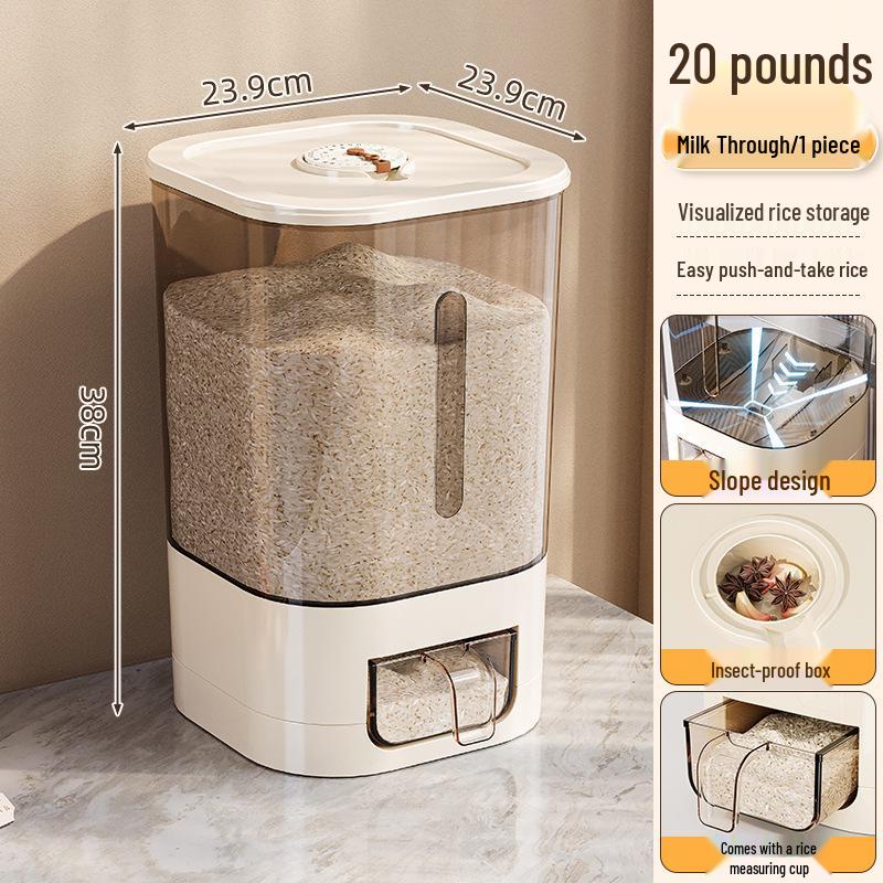 Rotatable Household Rice and Grain Storage Box: Insect & Moisture-Proof, Sealed, Compartmented Bucket
