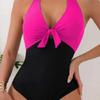 One Pieced Swimsuit for Women Breathable Swimwear Solid Color Contrasting Bathing Suit Beachwear Backless Design