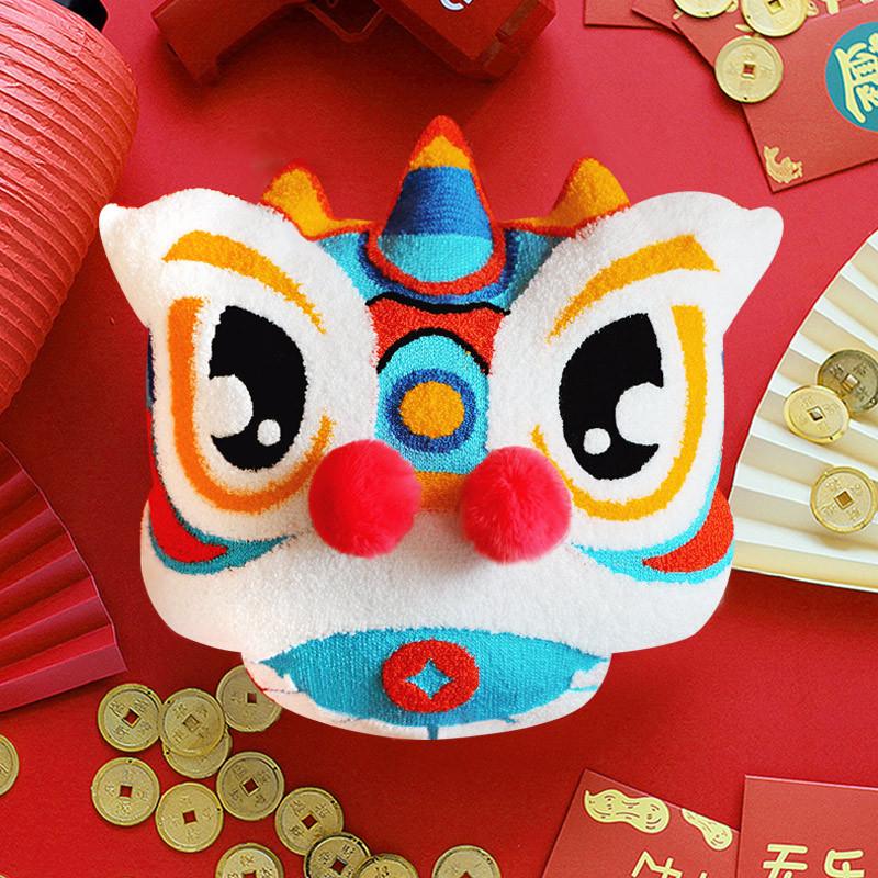 Chinese Traditional Dance Lion Embroidery Cushion Velvet Tufted 3D Lion Pillow With Fillings Sofa Backrest Cushion Wedding Decor