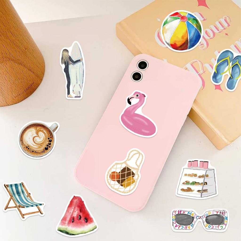 50pcs Boat Beach Pool Day Stickers Colorful Graffiti Cell Phone Notebook Cup Luggage Decoration Waterproof Stickers