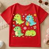 Girls' Short-Sleeve Casual T-Shirt with Cute Cartoon Dinosaur Print for Spring, Summer, and Fall
