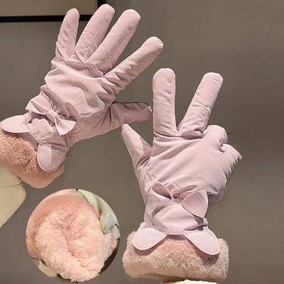Women's Winter Cycling Gloves Cute Waterproof Touch Screen Plus Velvet Thickened Windproof Winter Warmth and Cold Protection Electric Vehicle