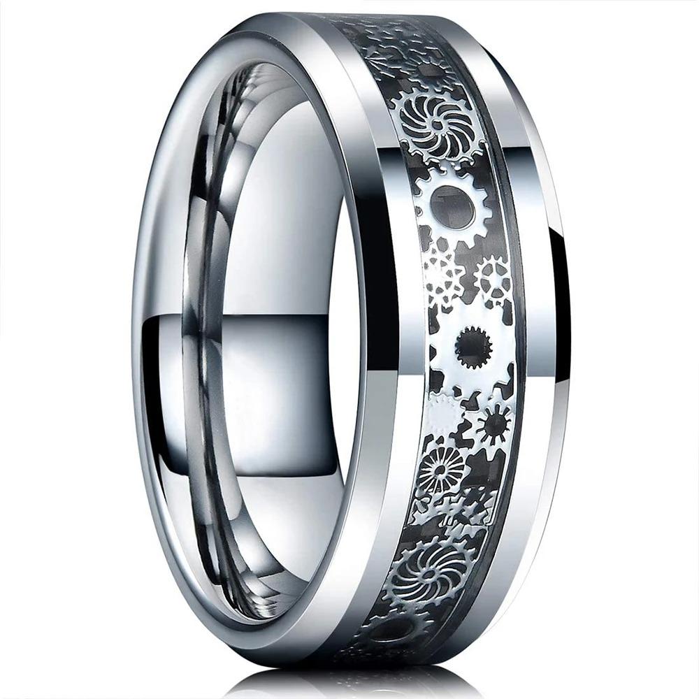Luxury 8mm Gold Color Men Stainless Steel Wedding Rings Inlay Meteorites Engagement Rings For Men Party Jewelry Drop Shipping