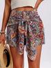 Printed High-waisted Short Pants with Bohemian Style Front Tie Shorts
