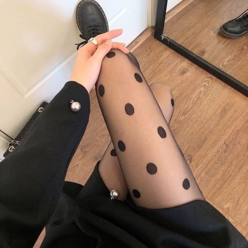 Japanese Black Polka Dot Jacquard Tights for Women
