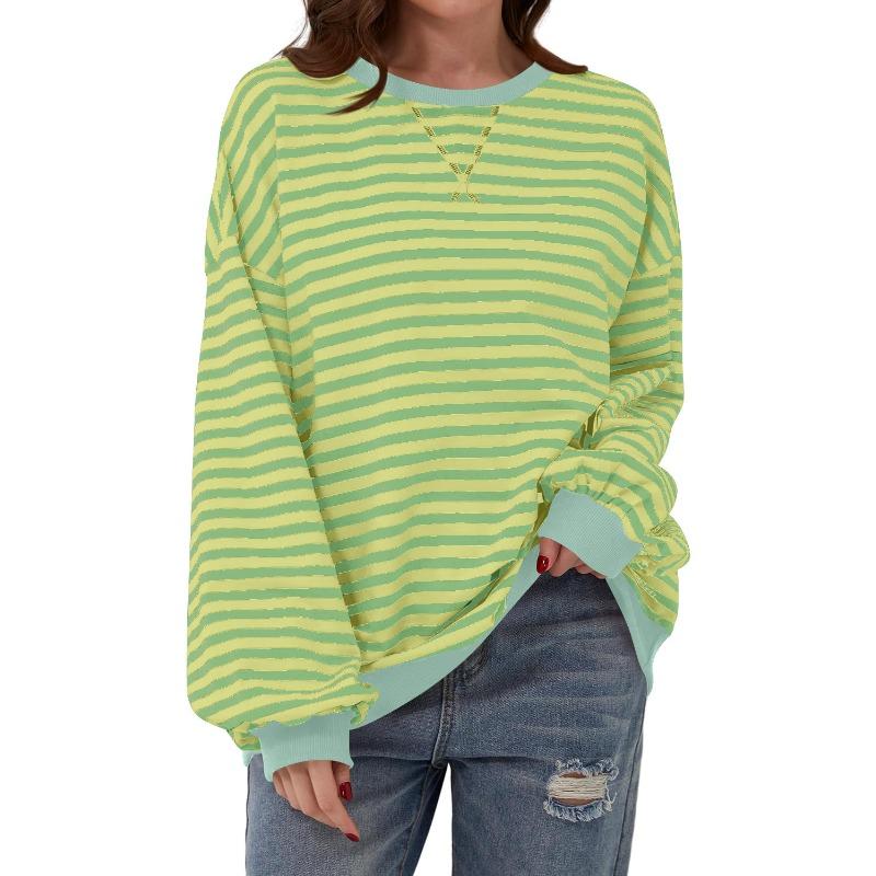 Lockeres, lässiges gestreiftes Sweatshirt für Damen in Übergröße für den Herbst