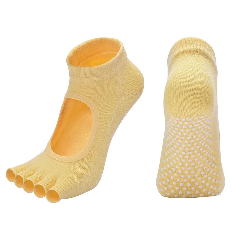 Women Cotton Yoga Backless Five Toe Socks Breathable Anti-Slip Silicone Sport Pilates Socks Gym Fitness Ballet Slippers Dance