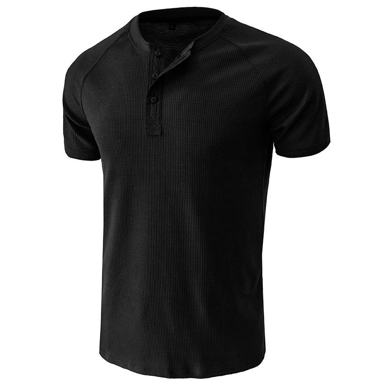 Pánská košile Slim Fit Waffle Henley s krátkým rukávem Pro volný čas Sportovní trička na cvičení pro muže Sportovní triko na 3 knoflíky Letní základní topy odvádějící vlhkost