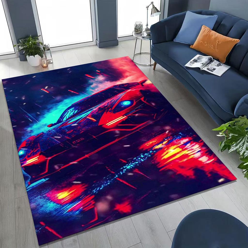 Alfombra Decorativa para Habitación, Sala de Estar, Sofá, Hogar, Felpudo, Alfombrilla de Piso Grande Antideslizante, Concepto Futuro Coche Deportivo Bicicleta de Carreras Motocicleta