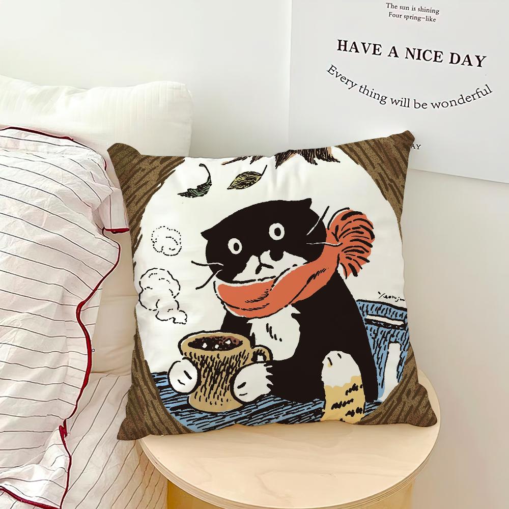 Art Aesthetic Y-eonju Choi cute cat cushion cover Pillow Cover Home Sofa living Decoration Room Office Car Nordic Simplicity