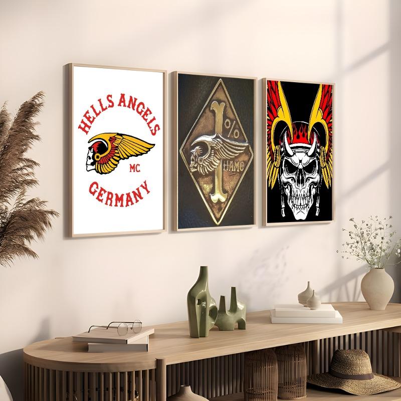 H-Hells A-Angels Moto Cool Skull Poster Sticky Wall Art Printing Waterproof Home Living Bed Room Bar Aesthetic Decor