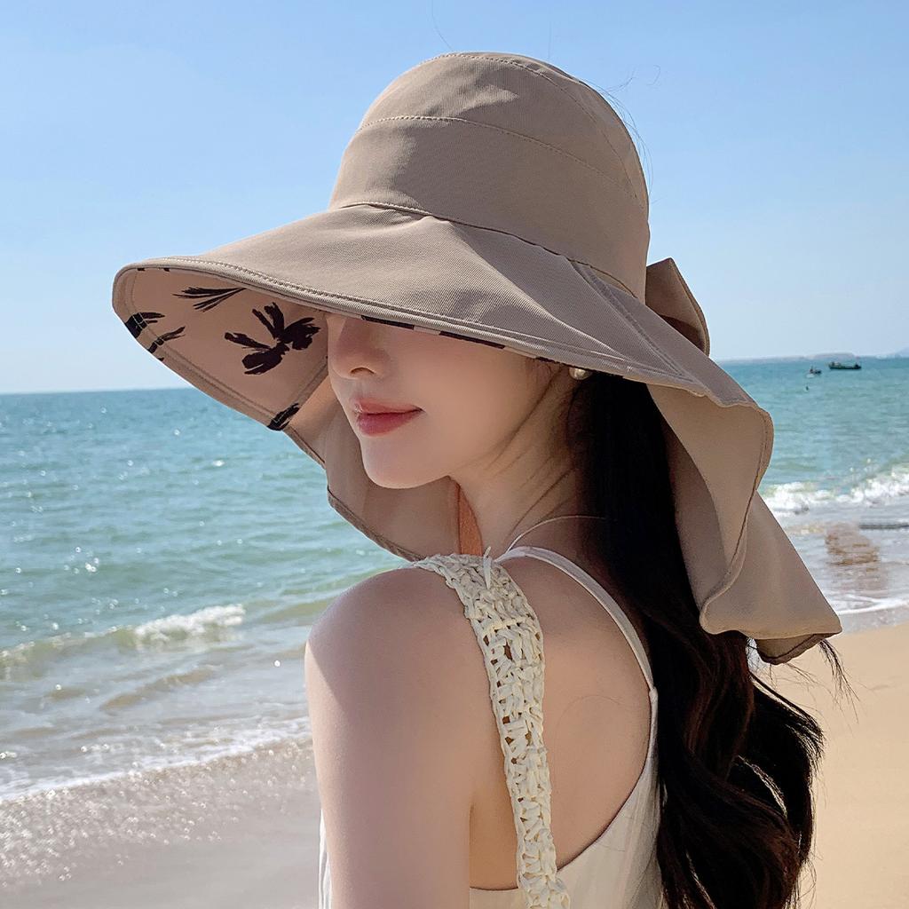 Neuer vielseitiger Mode-Visor Damen Sommer Reise Schleife Krempe Leerer Oberteil Atmungsaktives Schultertuch Bucket Hat