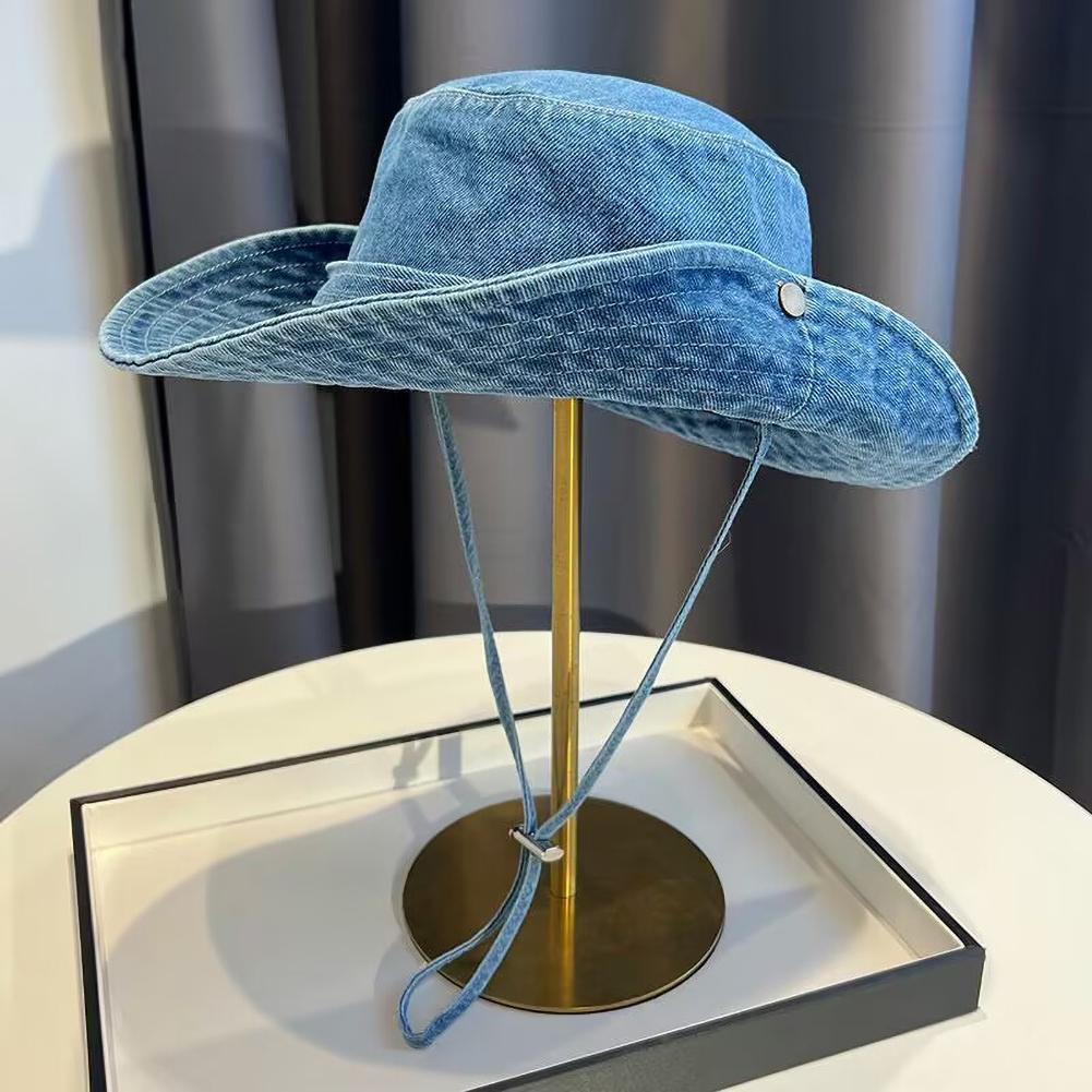 Vintage Washed Denim Bucket Hat Unisex Summer Sun Hat for Women Men Camping Cap with Uv Protection Western Cowboy Fisherman Hat
