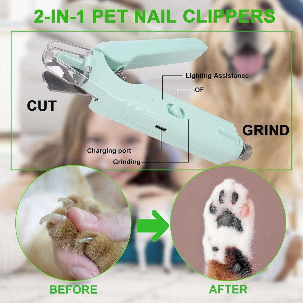 Pet Nail Clippers Dogs & Cats – Illuminates The Nail and Quick for Safe, Easy Trimming. Extra-Sharp Blades for Thick Nails, with Quick-Sensing tech