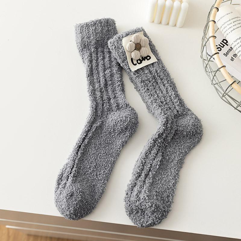

Flower Cloth Label Socks Women S Coral Fleece Thickened Fleece Medium Tube Home Sleeping Socks Autumn And Winter Plush Socks Long Women S Socks One size темно-серого