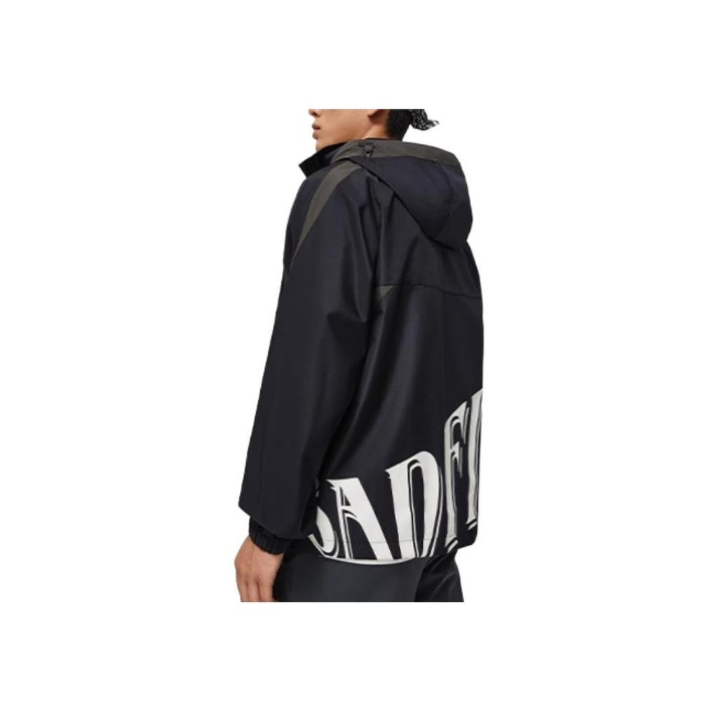 Li Ning Badfive Spliced Letter Zipper Hooded Windbreaker Men Outerwear Black AFDU067-4