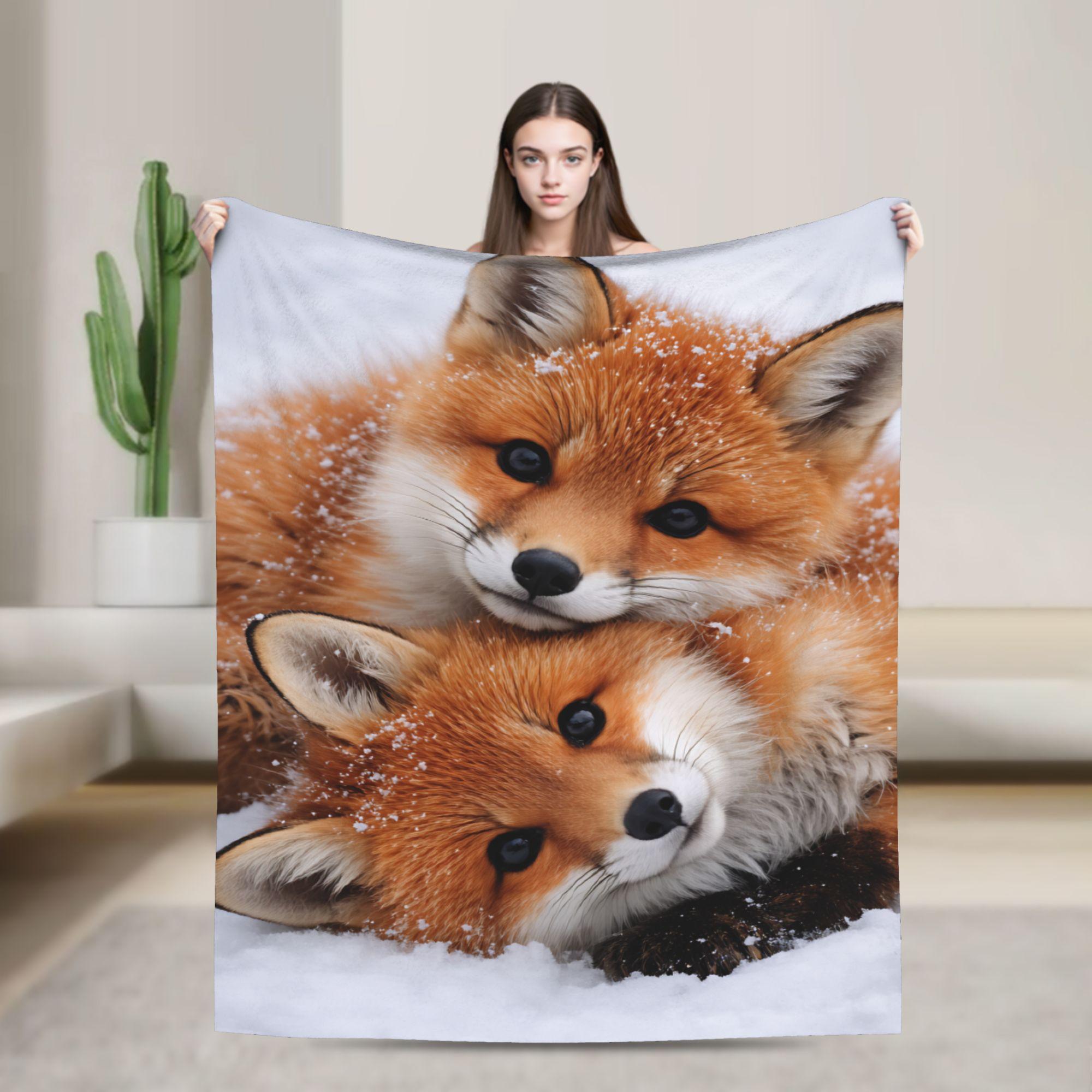 Cute Fox Blanket Quality Comfortable Throw Blanket Winter Picnic Home Decor Pattern Bedspread 75X95CM