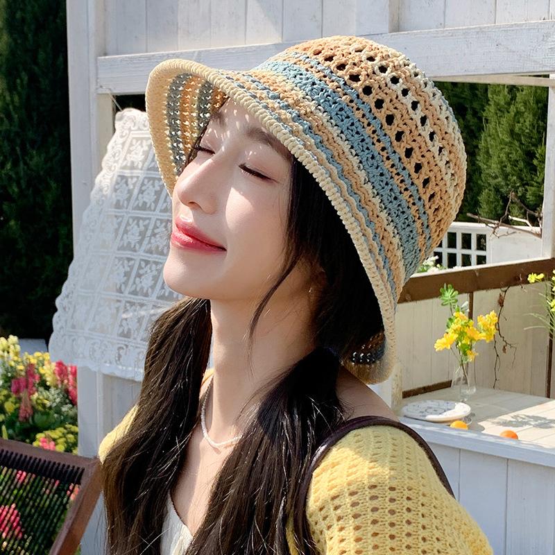 

Летняя шляпа женская солнцезащитная шляпа вязаная милая маленькая прозрачная шляпа-ведро для улицы универсальная шляпа-панама average size