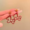 Silver Needle Red Oil Dripping Blessing Pony Stud Earrings Natal Year Retro Niche Earrings Light Luxury High-end Earrings