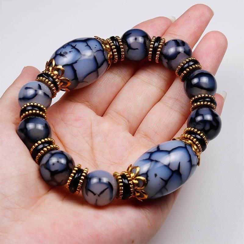 Natural Ice Flower Agate Chalcedony Beads Bracelet for Men Women Unisex Healing Stone Jewelry