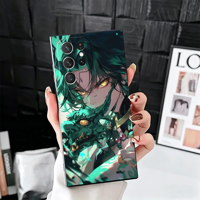 Genshin Impact Xiao Weiche Handyhülle für Samsung Galaxy S26 S25 Edge S24 Ultra S23 Plus S22 S21 FE S20 Schwarze Rückseite