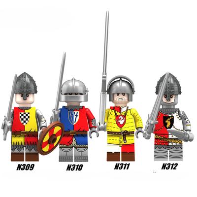Bloques de construcción de la guerra medieval del soldado rosa, Mini colección de figuras de acción, juguetes para niños N309 N310 N311 N312