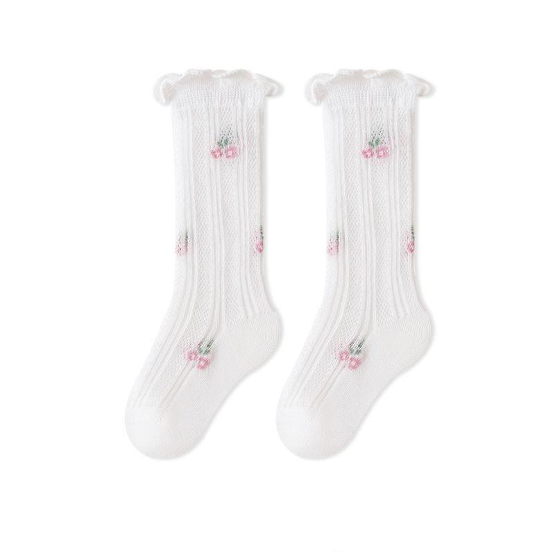 

Sweet Ruffle Baby Stockings Summer Mesh Breathable Floral Print Soft Elastic Knee High Socks Princess Girl Kids Calf Socks XS белый